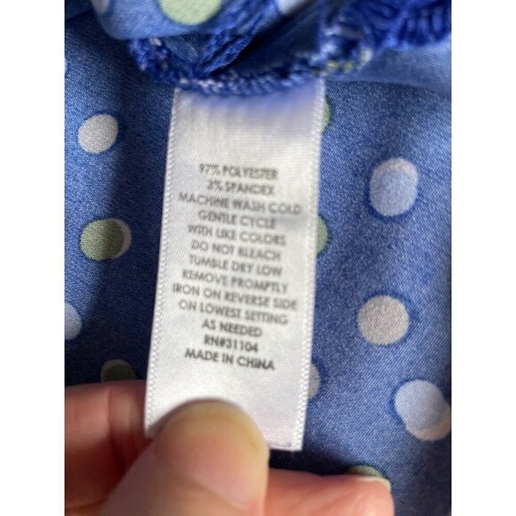 Kim Rogers Curvy Womens 1X Button Down Shirt Blue Polka Dot Print - Picture 8 of 12